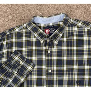 Chaps Ralph Lauren Mens XL Blue Green Indigo Plaid Casual Button Down Crest Logo